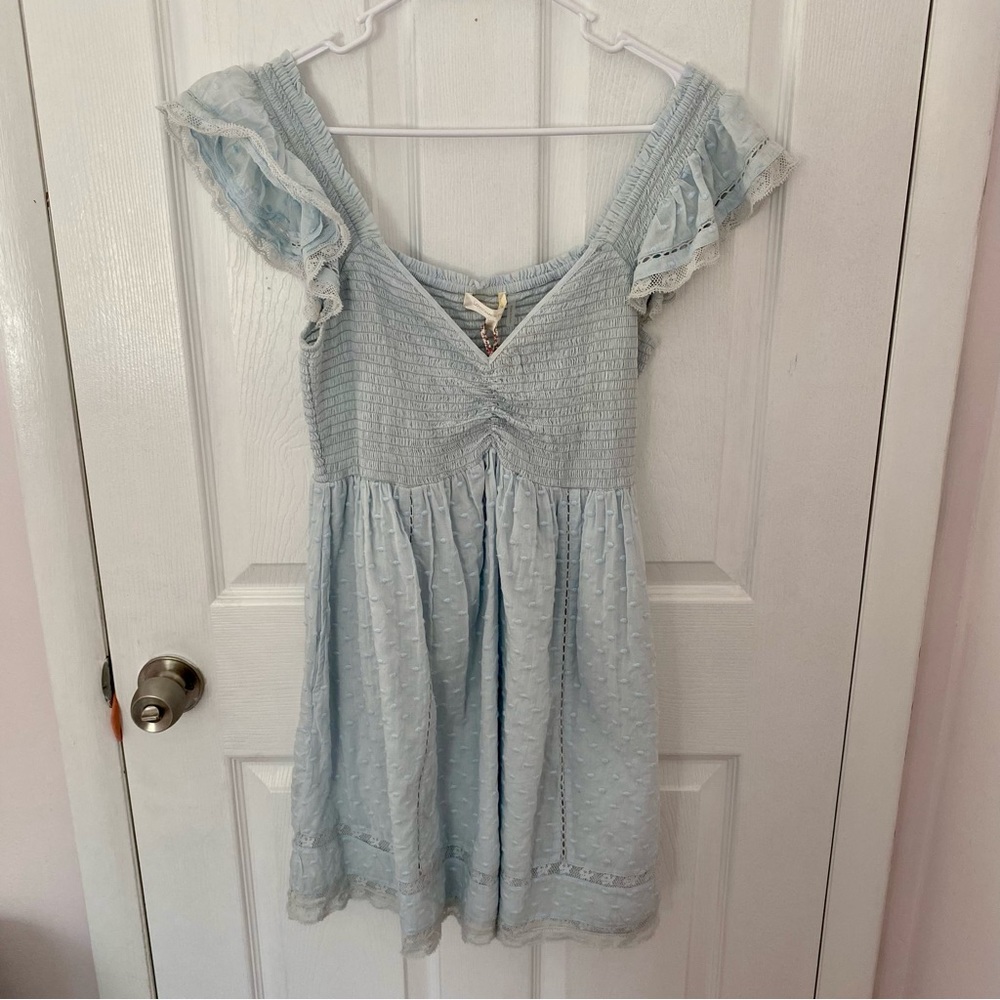 Loveshackfancy NWT Light Blue Mini Babydoll Dress Size Medium